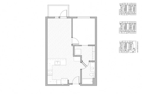Floor plan for 1 bed, 1 bath, 674 sqft